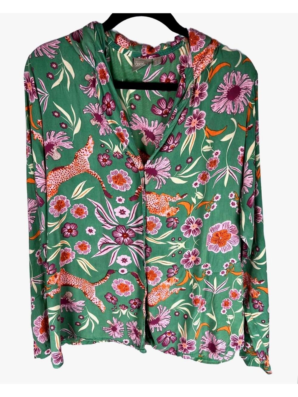 ASOS Cheetah & Floral Shirt Coastal Grandmother, Maximalist Jungle Print US 6